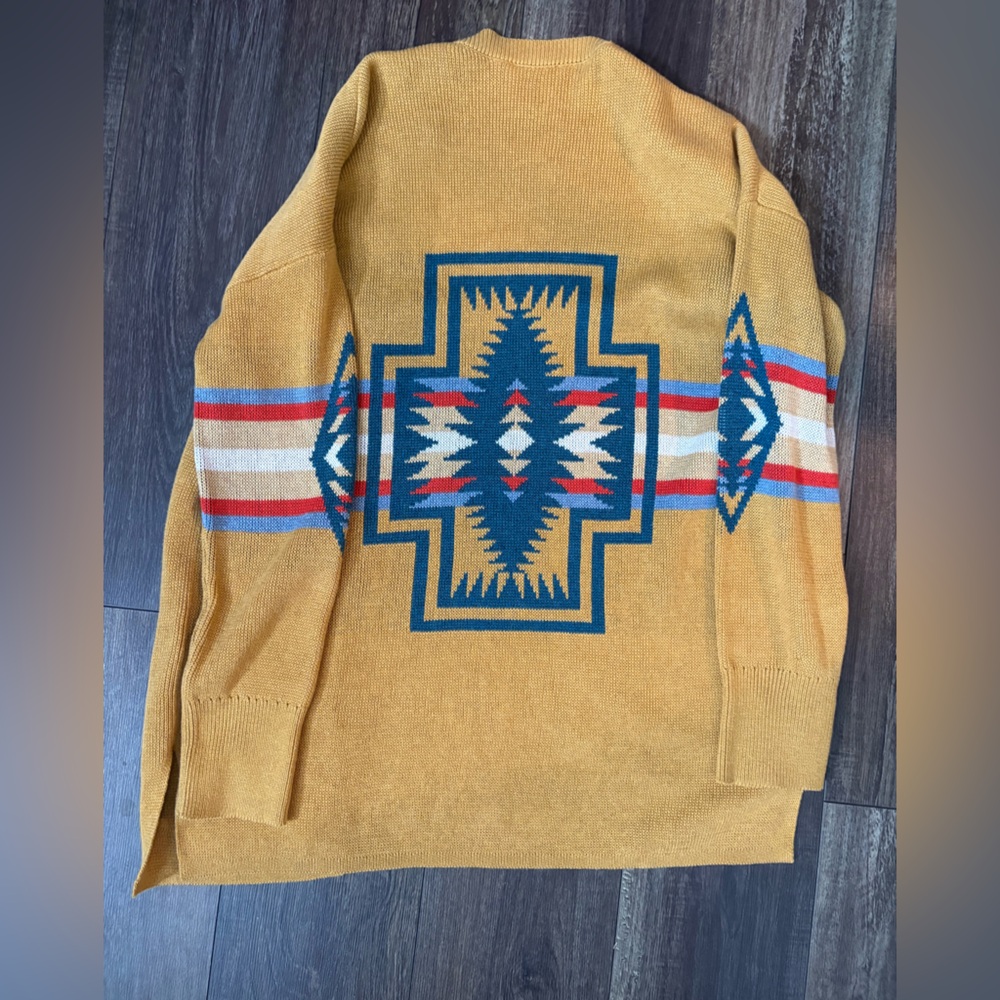 Pendleton Mustard Cardigan with Patterned Sleeves - image 2